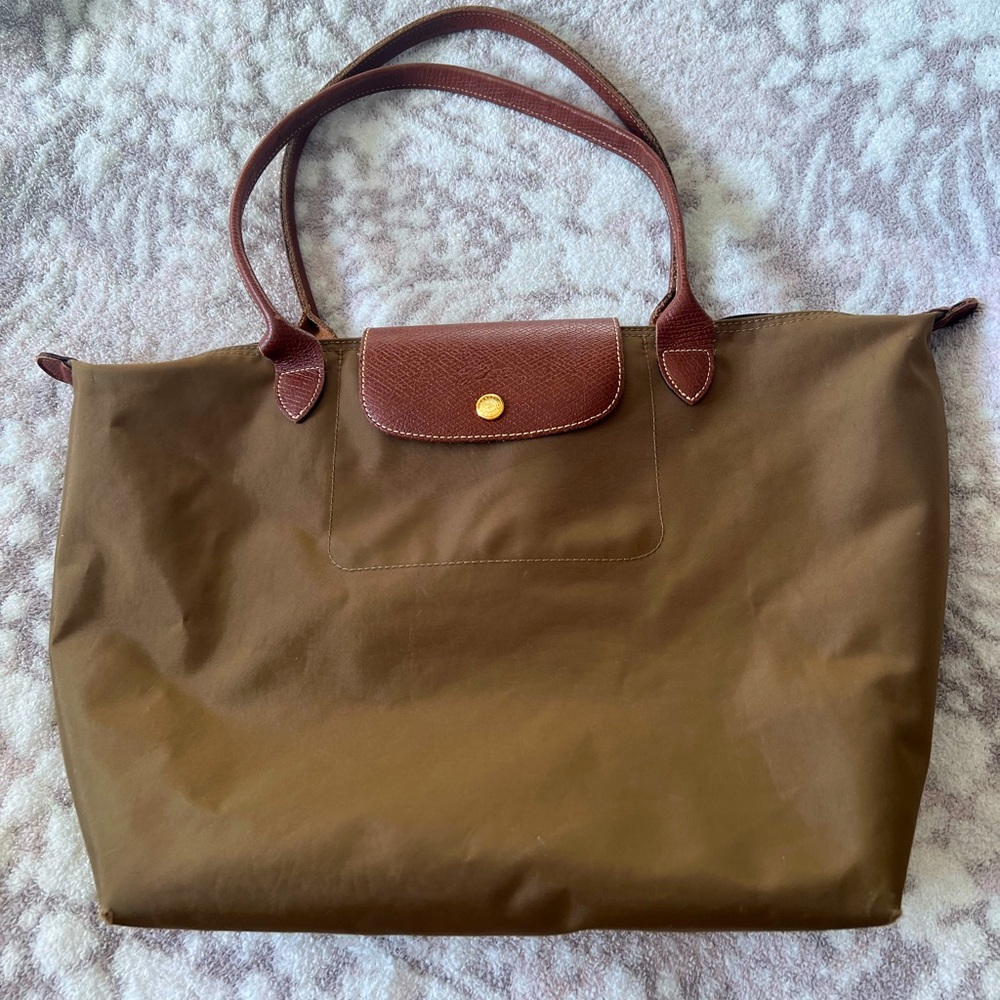 Longchamp Brown Nylon Tote with Dark Brown Leather Trim